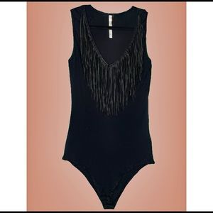 Leotard Leather Fringe Vegan Leather Cotton adjustable size large